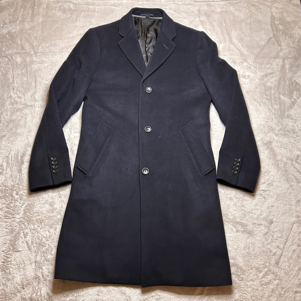 J. Crew Ludlow Topcoat Overcoat Mens Size 36R Cashmere Wool Blend Blue Italy